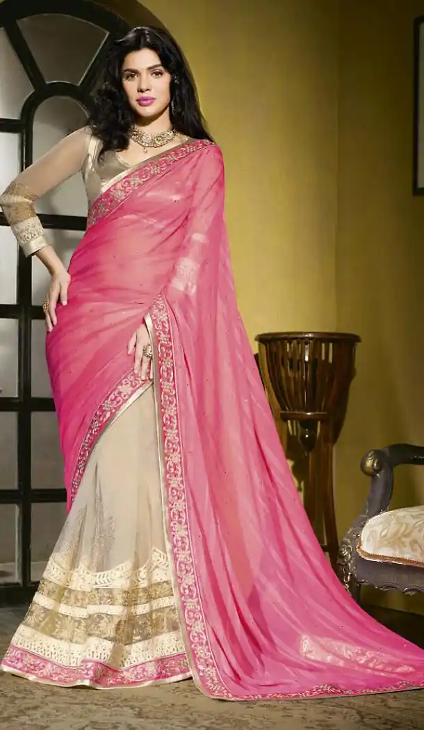 Pink Color Chiffon and Net Traditional Wear Sari | FH485174700