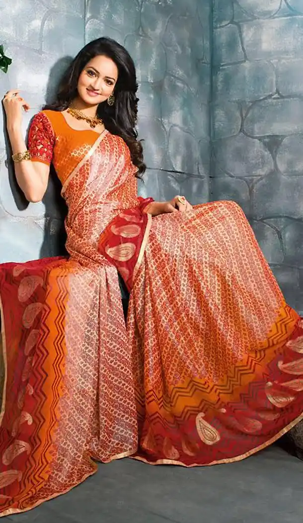 Orange Color Georgette Graphic Print Saree | FH485374717