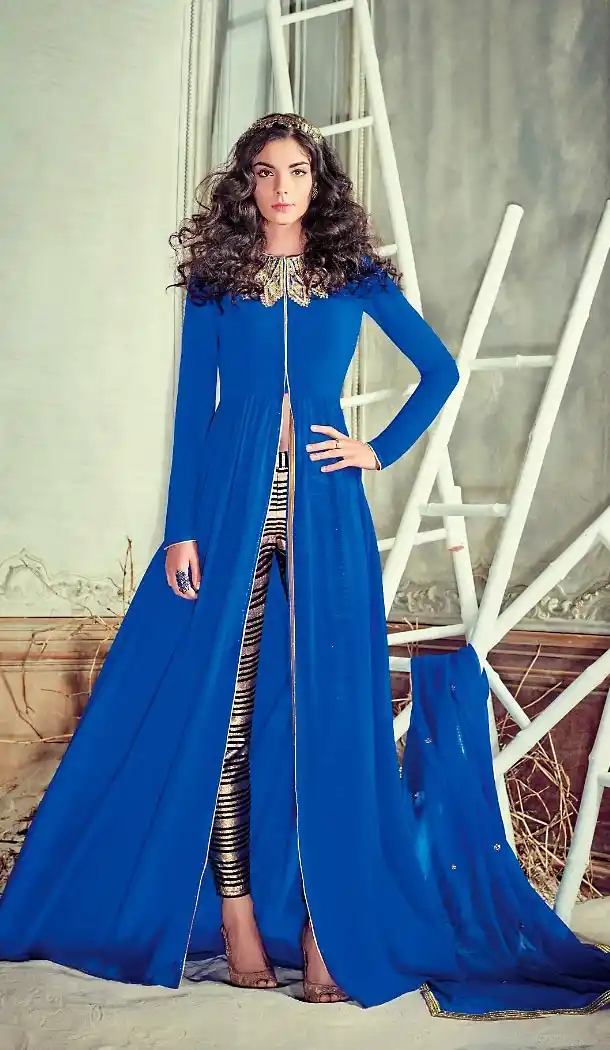 Blue Color Georgette Achkan Style Salwar Kameez | FH485474724