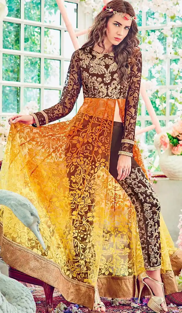 Chocolate Color Georgette Achkan Style Salwar Kameez | FH485474733