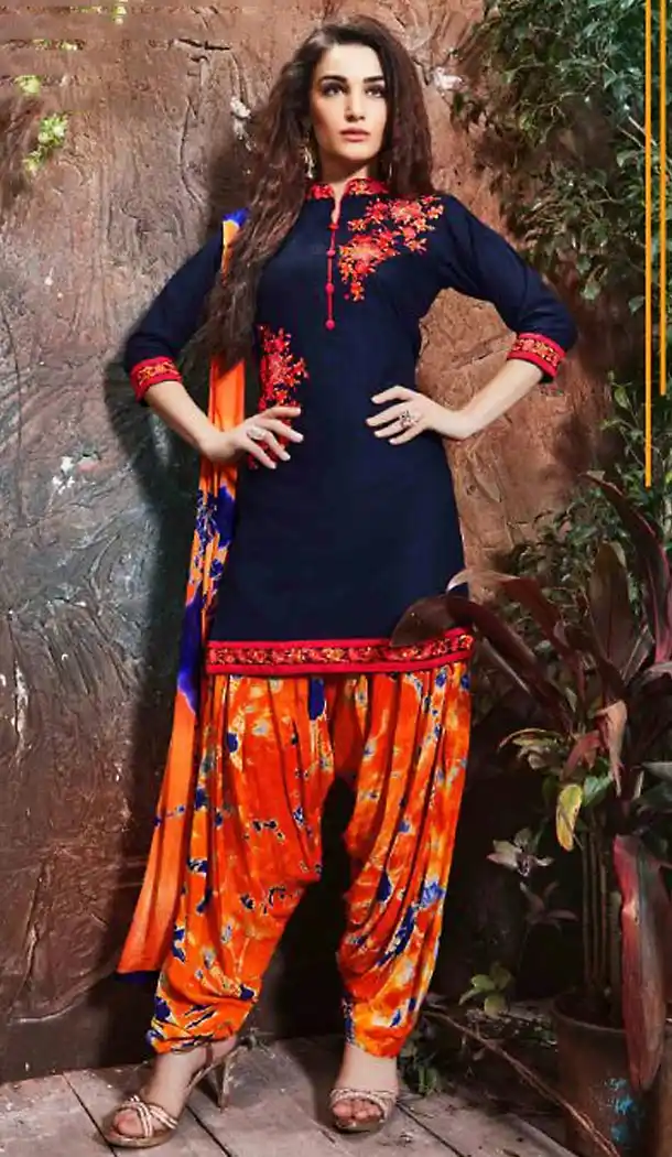 Cotton Navy Blue Color Deaily Wear Patiyala Punjabi Dress | FH485574734