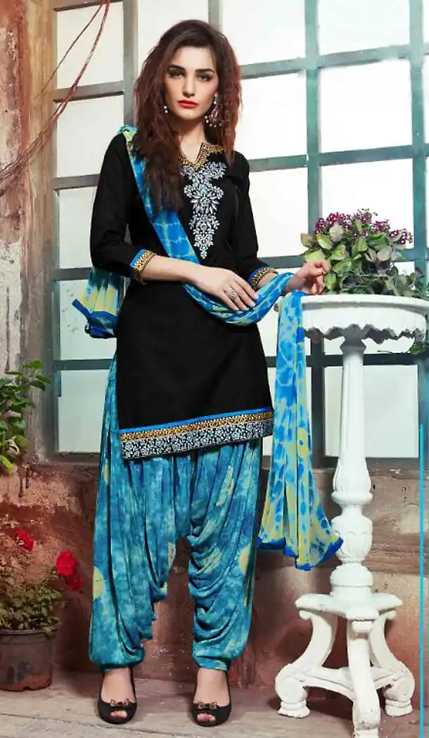 Cotton Black Color Deaily Wear Patiyala Punjabi Dress | FH485574741