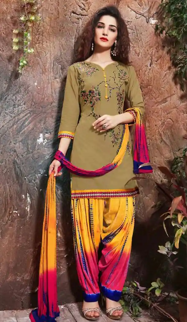 Cotton Tan Brown Color Deaily Wear Patiyala Punjabi Dress | FH485574742