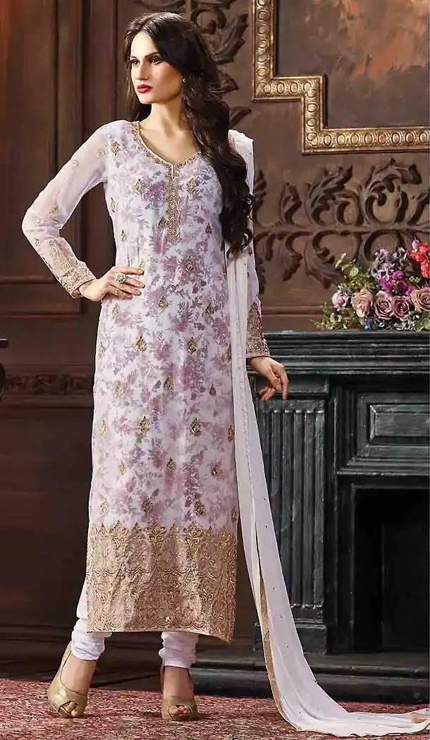 Lavender Mist Color Jacquard Straight Cut Party Wear Salwar Kameez | FH485774746