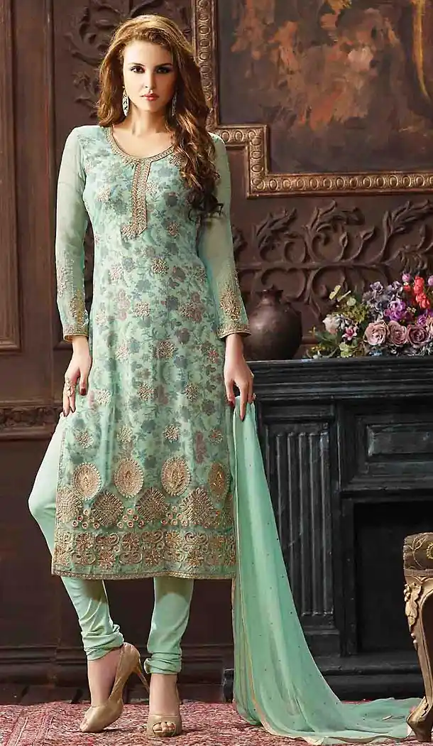 Aloe Vera Green Color Jacquard Straight Cut Party Wear Salwar Kameez | FH485774748