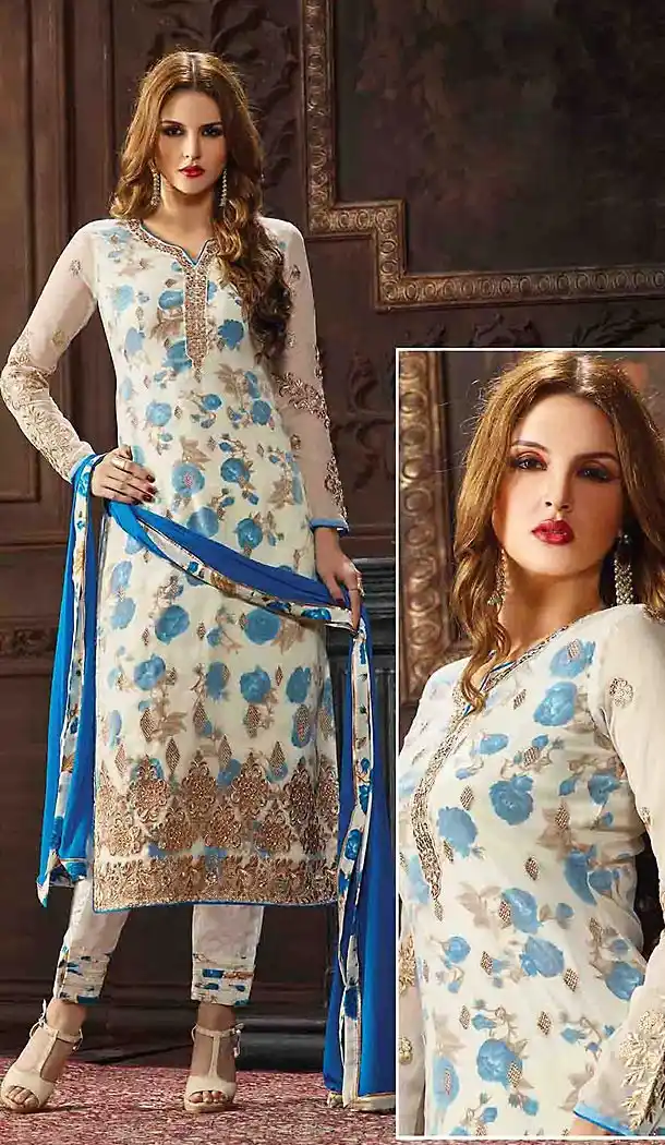 Off White Color Jacquard Straight Cut Party Wear Salwar Kameez | FH485774749
