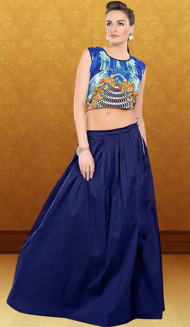 Silk Fabric Navy Blue Color Printed Lehenga Choli | FH485974767