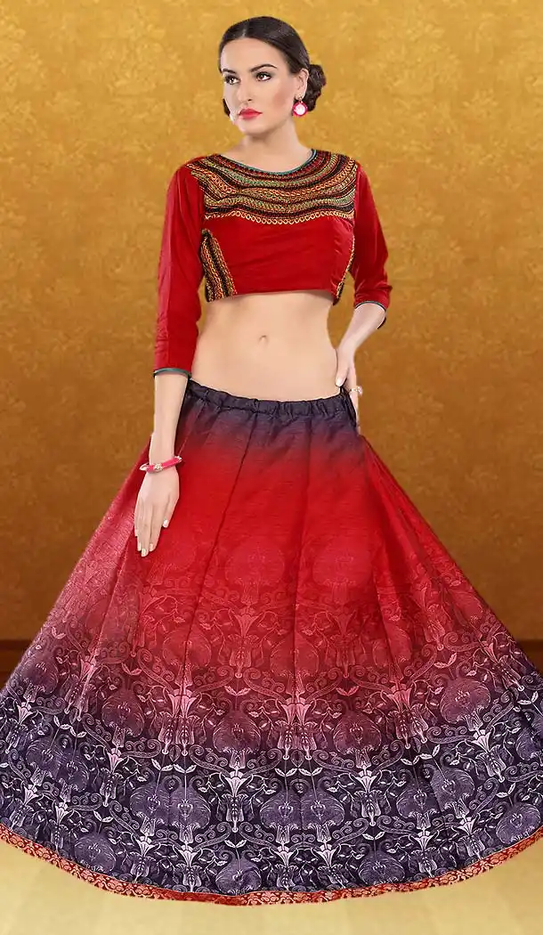 Silk Fabric Red Color Printed Lehenga Choli | FH485974769