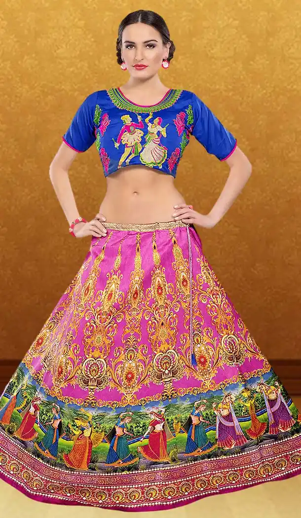 Silk Fabric Deep Pink Color Printed Lehenga Choli | FH485974775