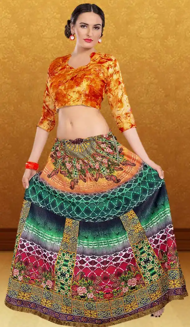 Silk Fabric Multiple Color Printed Lehenga Choli | FH485974776