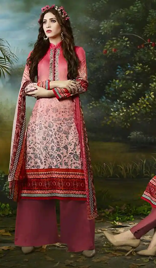 Salmon Color Cotton Straight Cut Casual Palazzo Suit | FH486074778