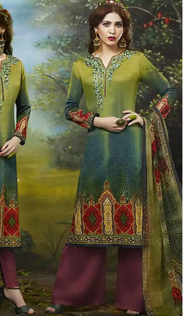 Mehendi Green Color Cotton Straight Cut Casual Palazzo Suit | FH486074780