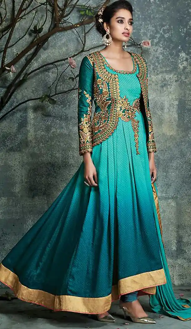 Turquoise Color Georgette Pakistani Long Salar Kameez | FH486174787