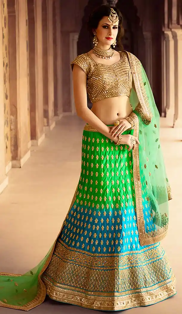 Parrot Green Color Net & Satin Wedding Lehenga Choli | FH486374797