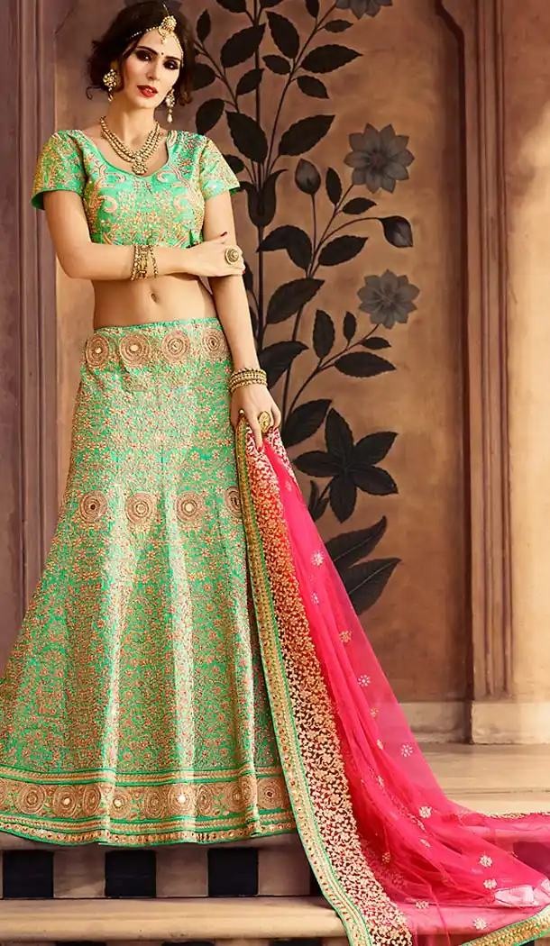 Mint Green Color Art Silk A Line Style Wedding Lehenga Choli | FH486374801