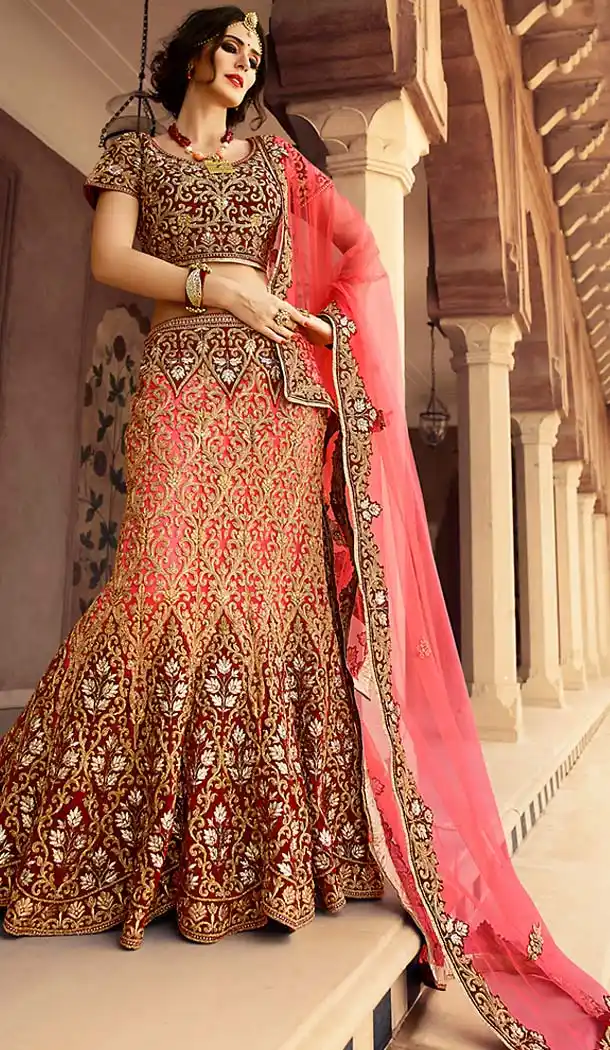 Pink Color Net Mermaid Cut Style Wedding Lehenga Choli | FH486374804