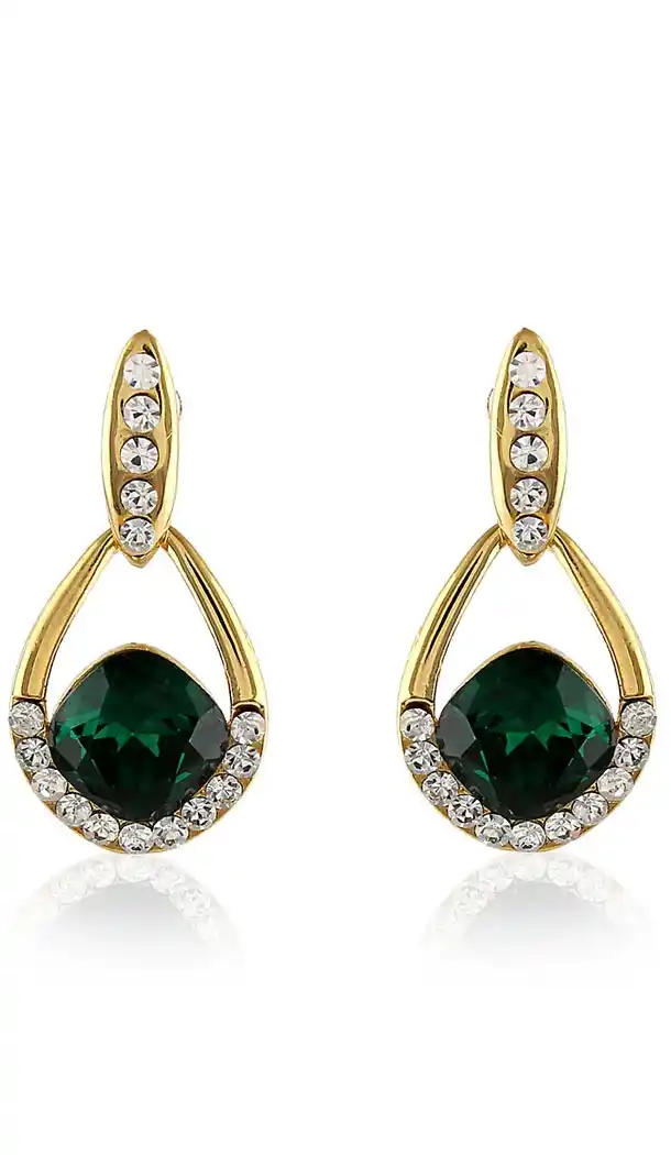 Women's Green,Gold Color Brass American Diamond Chandelier Earring | FH486874850