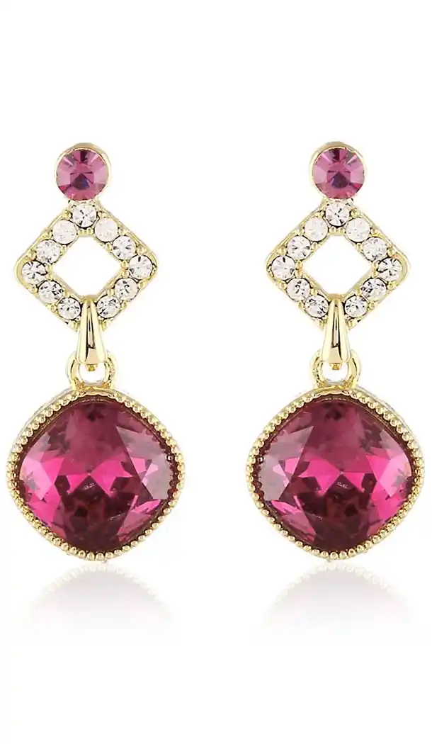 American Diamond Pink,Gold Color Brass Fashion Earring | FH486874856