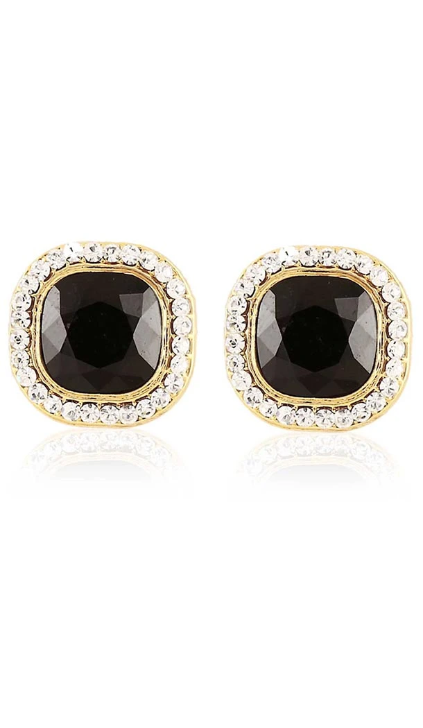 American Diamond Black,Gold Color Brass Fashion Earring | FH486874857