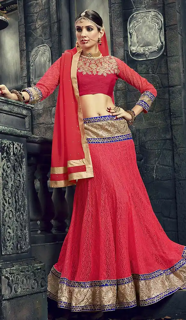 Crimson Color Net Circular Style Chaniya Choli | FH487274897