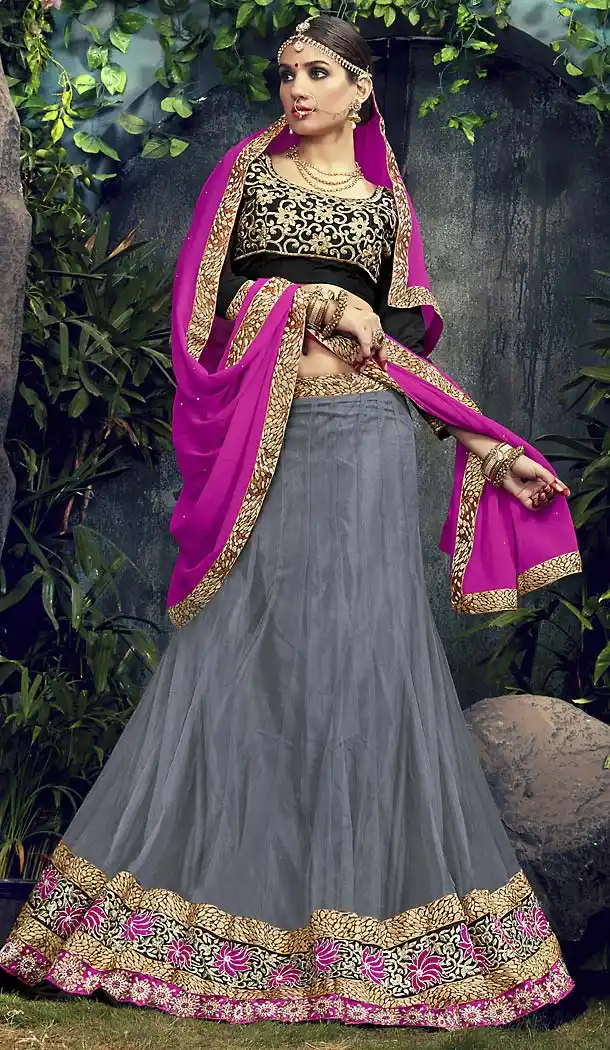 Slate Color Net A Line Style Chaniya Choli | FH487274900