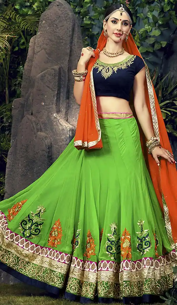 Lime Green Color Georgette A Line Style Chaniya Choli | FH487274901
