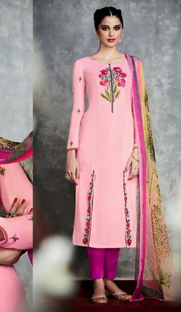 Salmon Color Cotton Achkan Style Palazzo Kameez | FH487574956