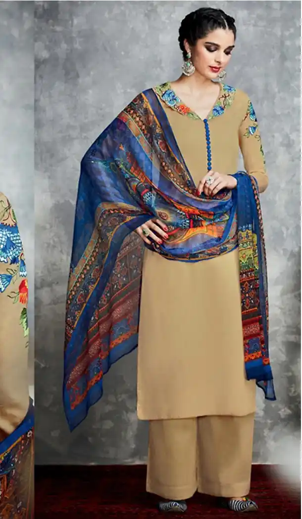 Brown Color Cotton Straight Cut Style Palazzo Kameez | FH487574963