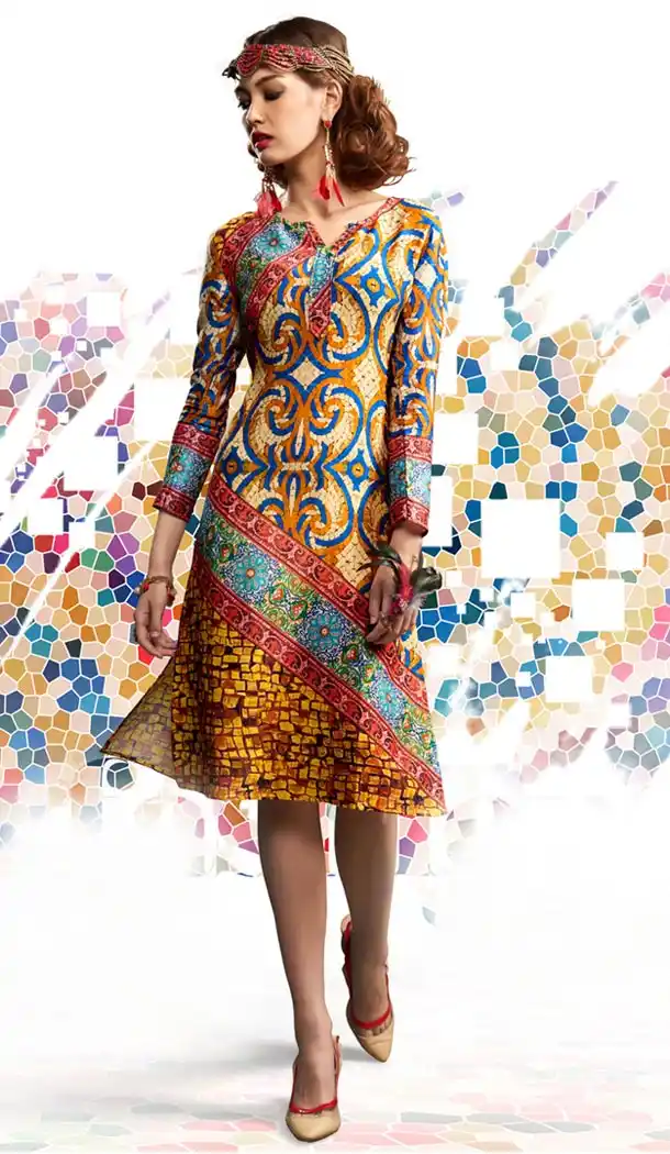 Multiple Color Cotton and Satin Geometric Print Readymade Kurtis | FH487774977