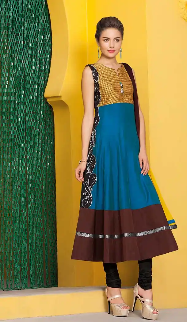 Art Silk Steel Blue Color Anarkali Readymade Churidar Kameez | FH488175008