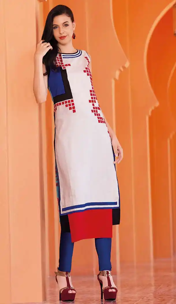 Linen Off White Color Straight Cut Readymade Churidar Kameez | FH488175017
