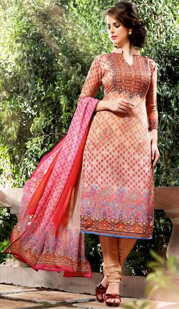 Georgette Tan Brown Color Straight Cut Office Wear Churidar Kameez | FH488275020