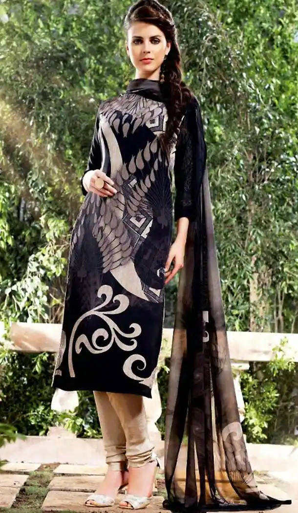 Georgette Black Color Straight Cut Office Wear Churidar Kameez | FH488275021