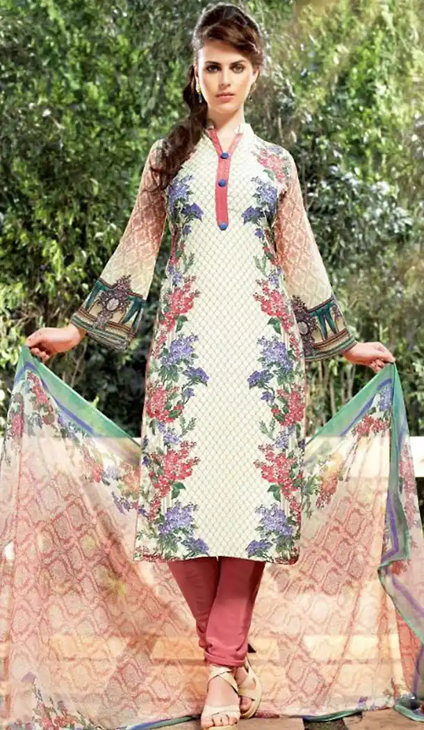 Georgette Light Cream Color Straight Cut Office Wear Churidar Kameez | FH488275025