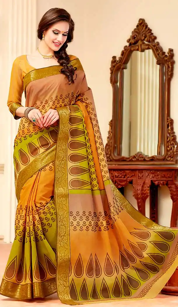 Orange Color Cotton Printed Pallu Deaily Wear Saree | FH488375027