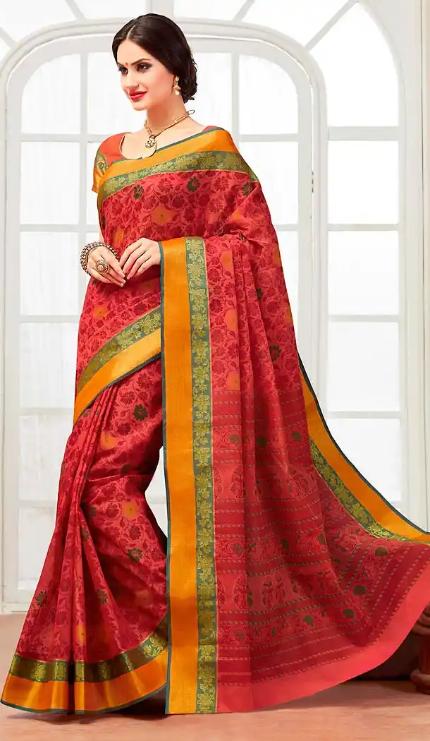 Pink Color Cotton Printed Pallu Deaily Wear Saree | FH488375031