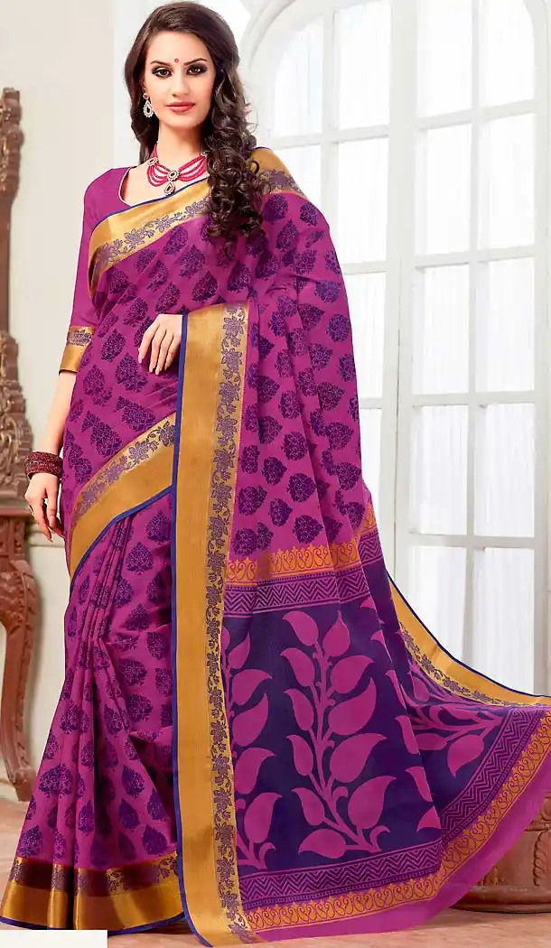 Fuchsia Color Cotton Printed Pallu Deaily Wear Saree | FH488375034