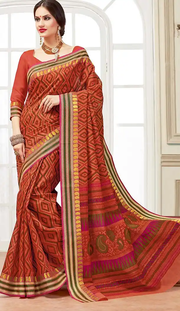 Orange Color Cotton Printed Pallu Deaily Wear Saree | FH488375037