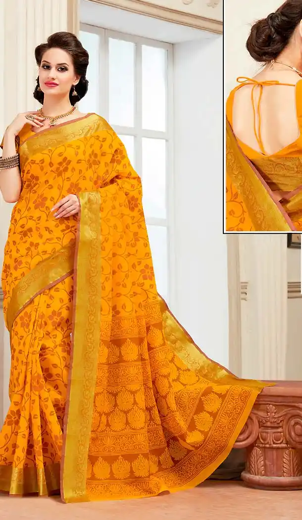 Butter Scotch Color Cotton Contemporary Style Office Wear Saree | FH488475053