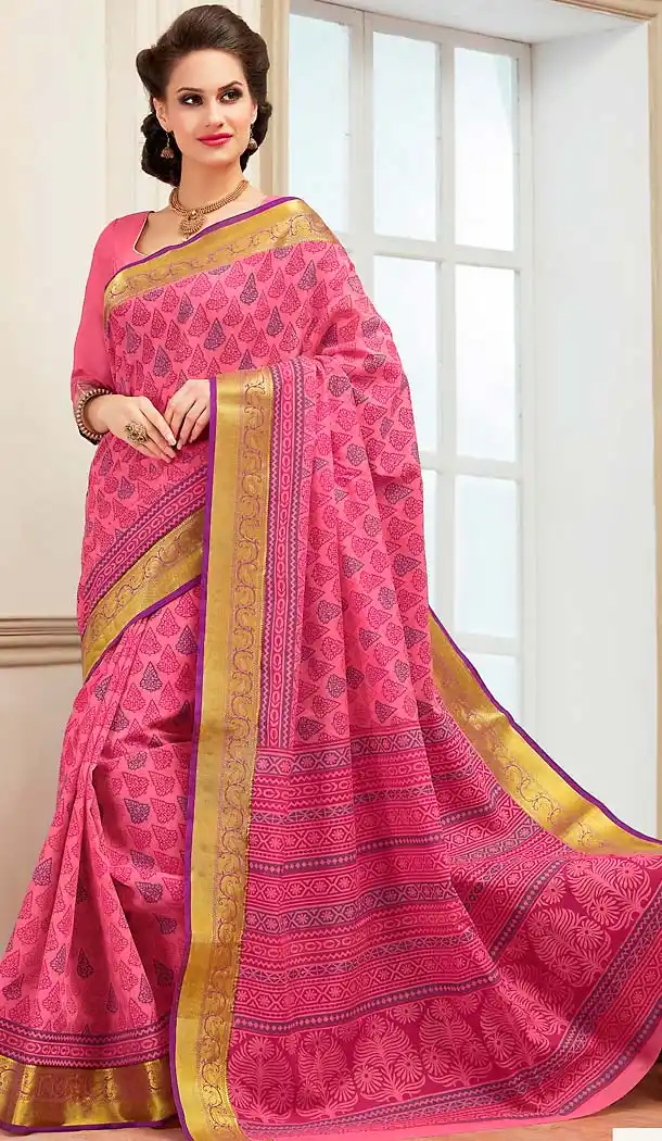 Deep Pink Color Cotton Contemporary Style Office Wear Saree | FH488475054