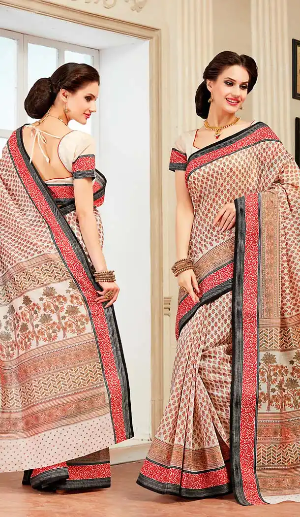 Off White Color Cotton Contemporary Style Office Wear Saree | FH488475055