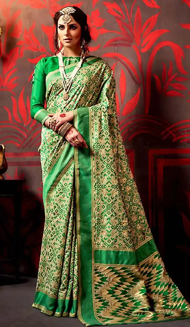 Lime Green Color Silk Contemporary Saree Blouse | FH488575059
