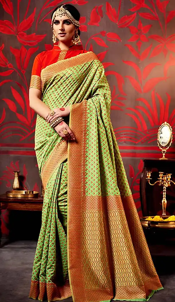 Parrot Green Color Silk Contemporary Saree Blouse | FH488575065