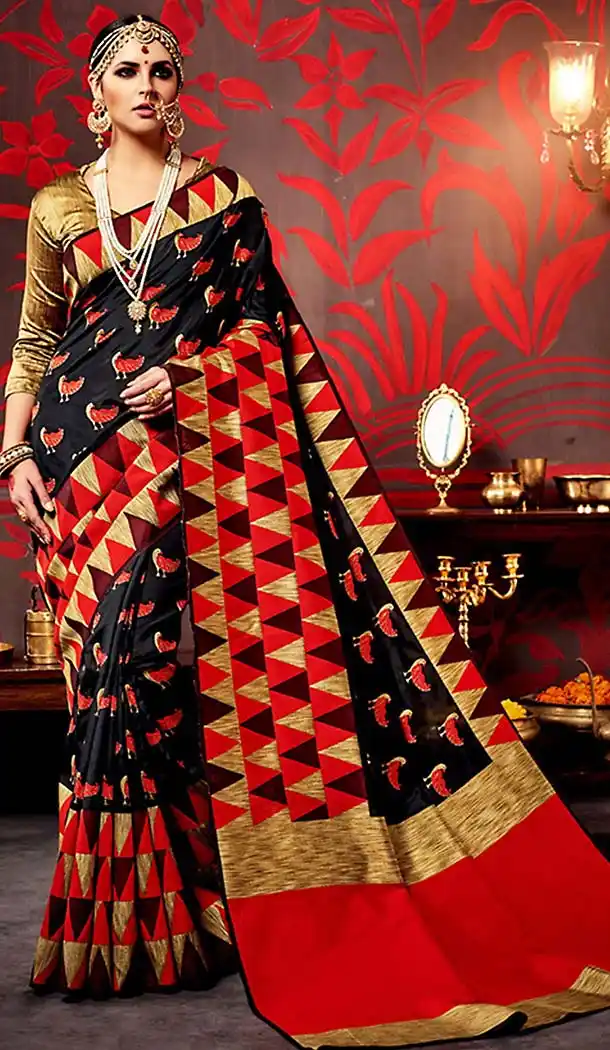 Black Color Silk Contemporary Saree Blouse | FH488575067