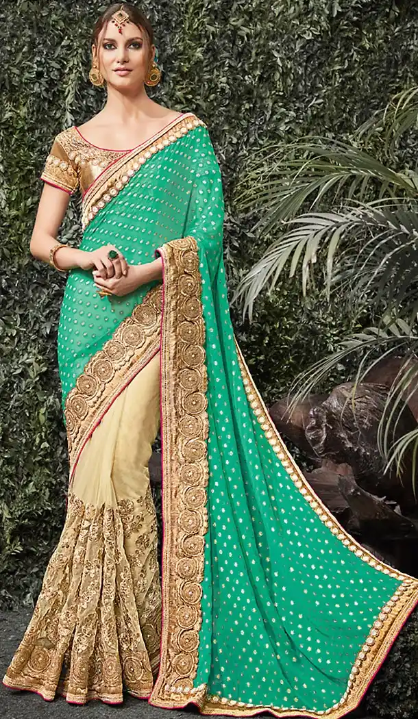 Greenish Blue Color Net Designer Saree Blouse | FH488775089