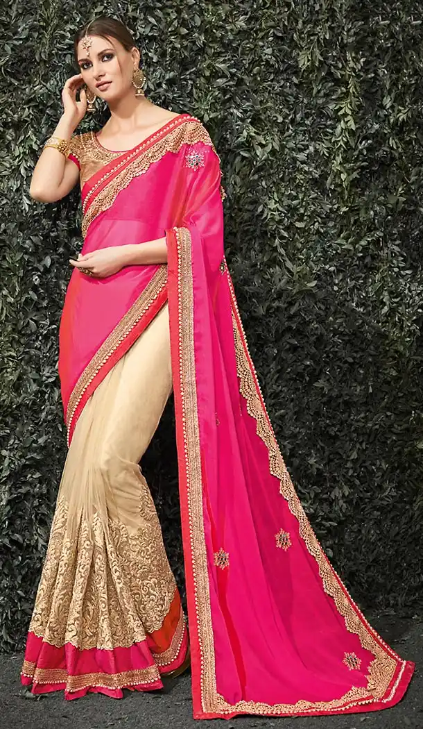 Pink Color Net Embroidered Designer Saree Blouse | FH488775093