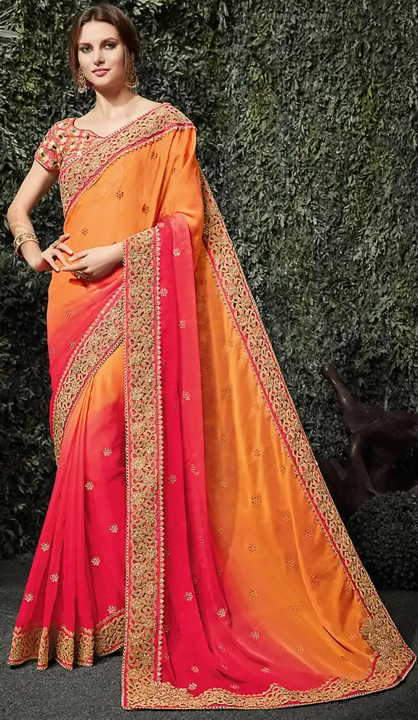 Orange Color Silk Embroidered Designer Saree Blouse | FH488775095