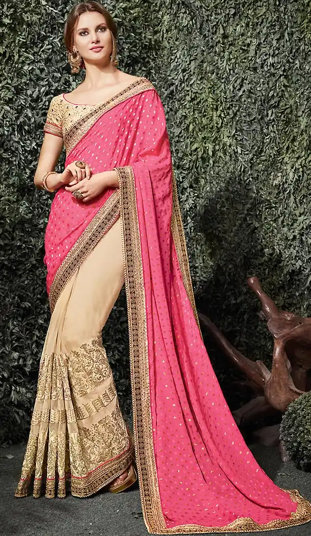 Tan Brown Color Net Embroidered Designer Saree Blouse | FH488775098