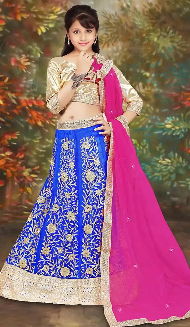 Blue Color Net Girl's Readymade Lehenga Choli | FH488875101