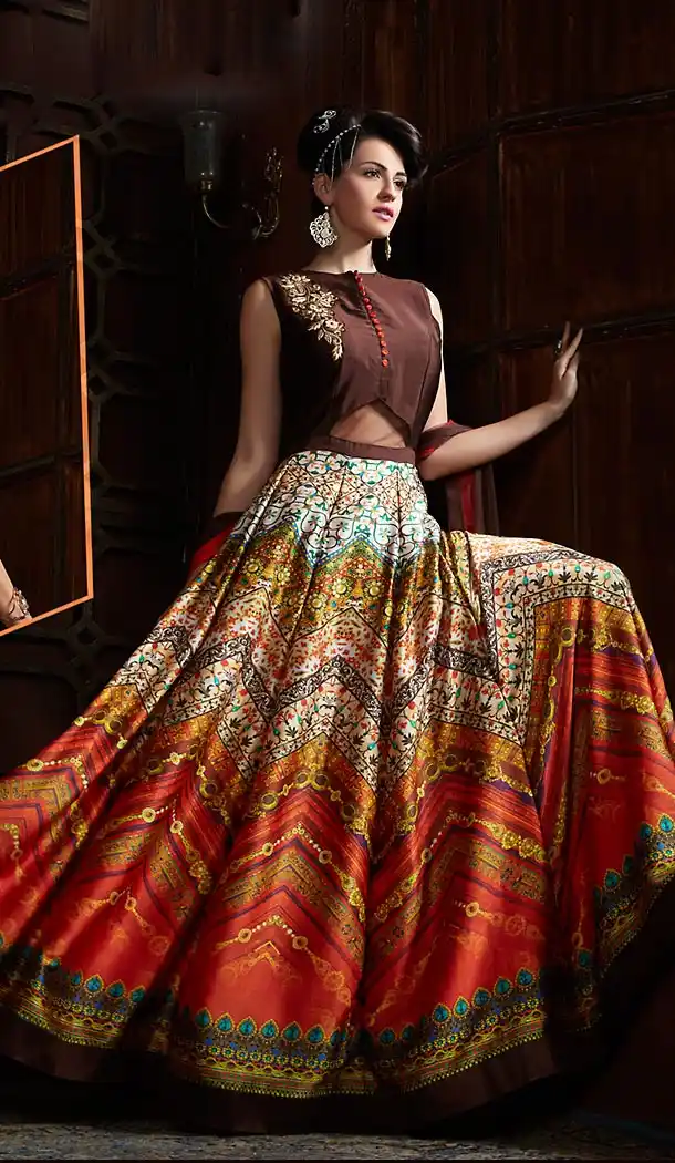 Chocolate Color Satin Party Wear Gowns | FH489675186